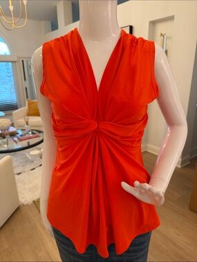 Allure Bright Orange Twist-Front Sleeveless V-Neck Top